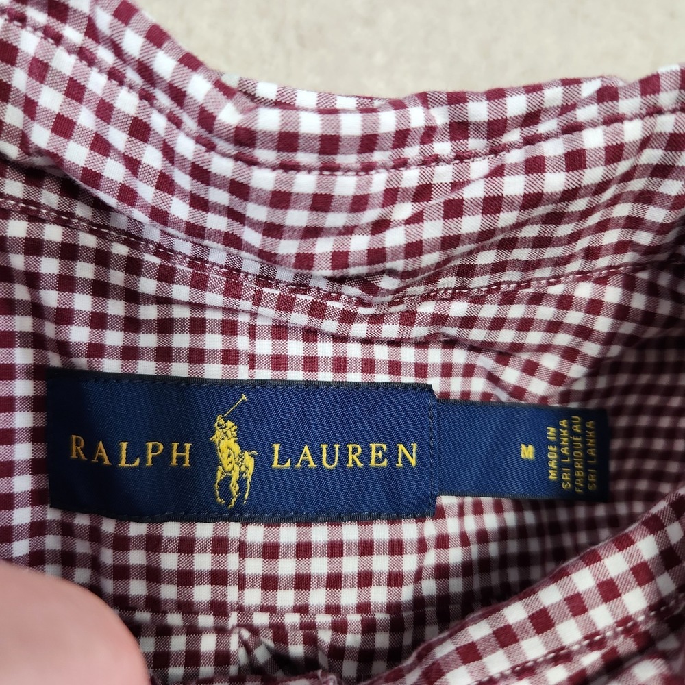 Polo Ralph Lauren Shirt Men Medium Gingham Check Maroon Button Down Classic Fit - Picture 4 of 9